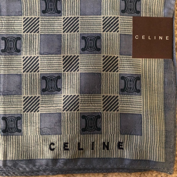 New Vintage CELINE Handkerchief Scarf Pocket Square Classic Macadam Logo Blue - Picture 2 of 3